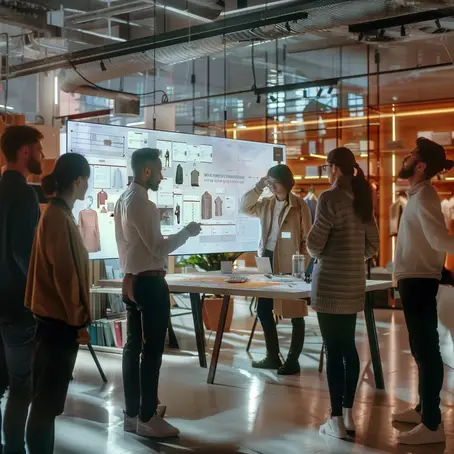 Dieses Bild zeigt eine Gruppe an digitalspezialisten. Sie arbeiten an einem modernen Konzept für Markenaufbau und Storytelling für eine ecommerce marke.